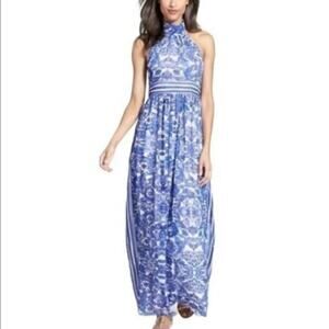 Eliza J Chiffon Maxi Dress Halter Floral Boho Formal Garden Party Elegant Sz 14